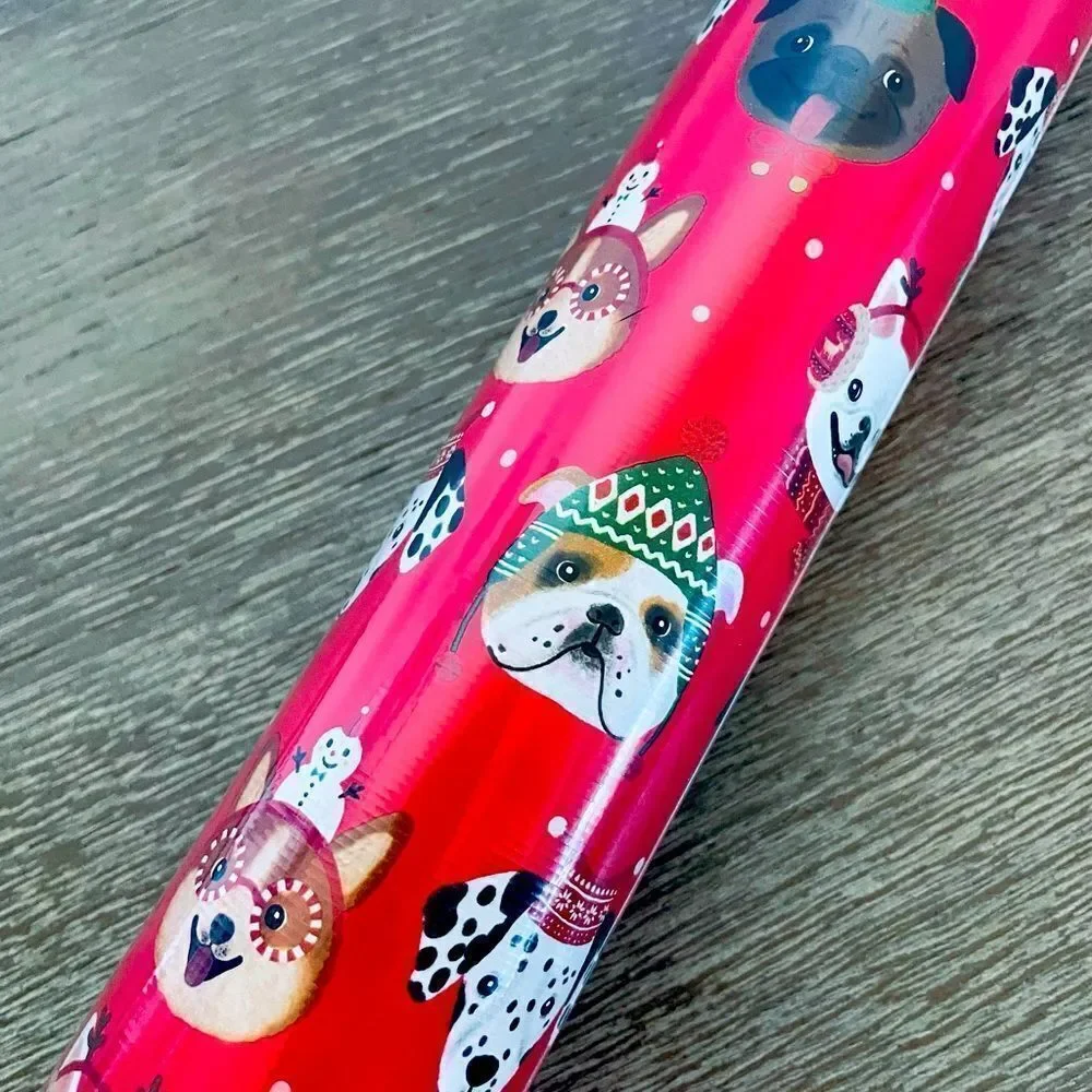 Christmas Dog Faces Holiday Red Gift Wrap Wrapping Paper